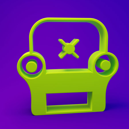 Green Armchair icon isolated on purple-blue background. Minimalism concept. 3D render illustration.の写真素材