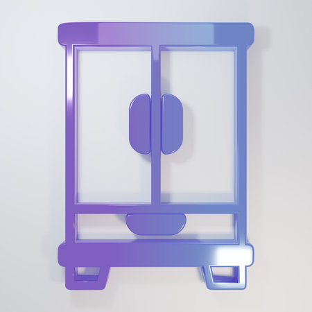 Purple-blue Wardrobe icon isolated on gray background. Cupboard sign. Minimalism concept. 3D render illustration.の写真素材