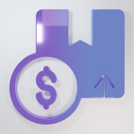 Purple-blue Carton cardboard box icon isolated on gray background. Box, package, parcel sign. Delivery and packaging. Minimalism concept. 3D render illustration.の写真素材