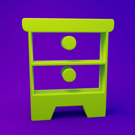 Green Furniture nightstand icon isolated on purple-blue background. Minimalism concept. 3D render illustration.の写真素材
