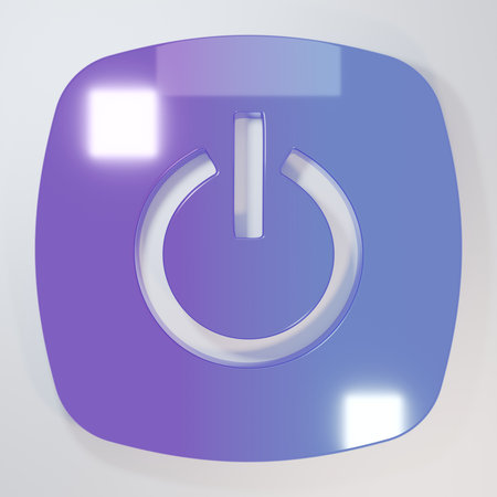 Purple-blue Power button icon isolated on gray background. Start sign. Minimalism concept. 3D render illustration.の写真素材