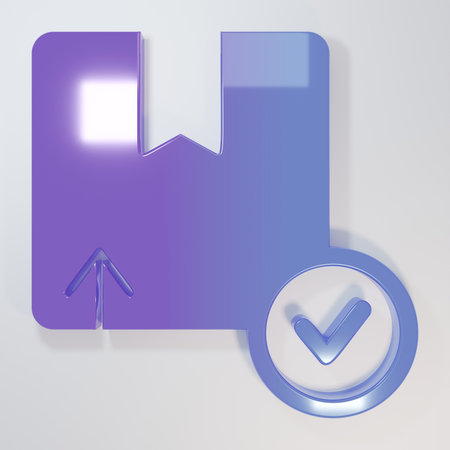 Purple-blue Carton cardboard box icon isolated on gray background. Box, package, parcel sign. Delivery and packaging. Minimalism concept. 3D render illustration.の写真素材