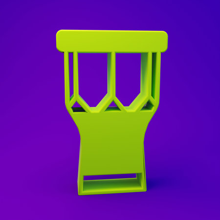 Green African percussion drum icon isolated on purple-blue background. Musical instrument. Minimalism concept. 3D render illustration.の写真素材