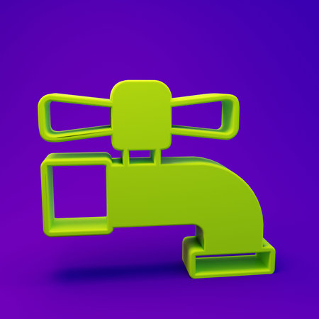 Green Water tap icon isolated on purple-blue background. Minimalism concept. 3D render illustration.の写真素材