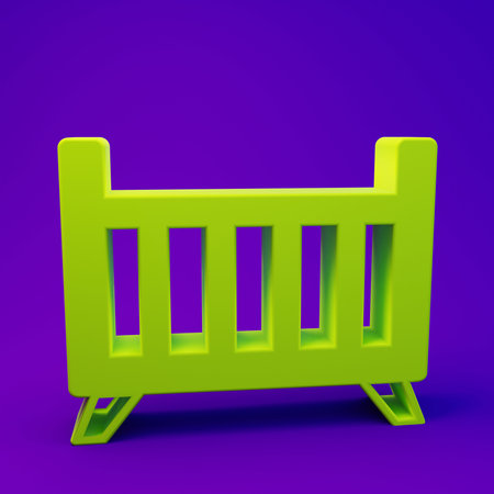 Green Baby crib cradle bed icon isolated on purple-blue background. Minimalism concept. 3D render illustration.の写真素材