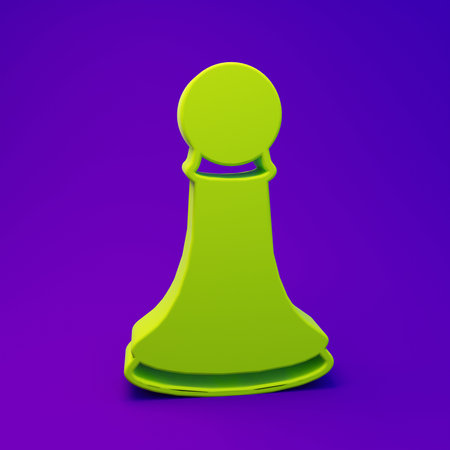 Green Chess pawn icon isolated on purple-blue background. Minimalism concept. 3D render illustration.の写真素材