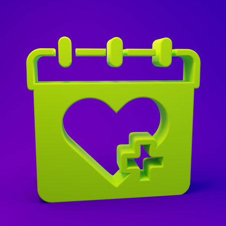 Green Doctor appointment icon isolated on purple-blue background. Calendar, planning board, agenda, consultation doctor. Minimalism concept. 3D render illustration.の写真素材