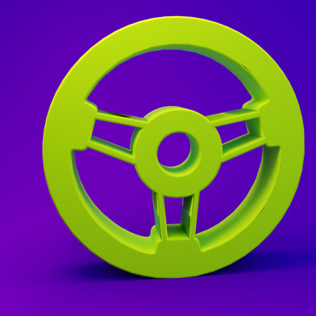 Racing simulator cockpit icon isolated on purple-blue background. Gaming accessory. Gadget for driving simulation game. Minimalism concept. 3D render illustration.の写真素材