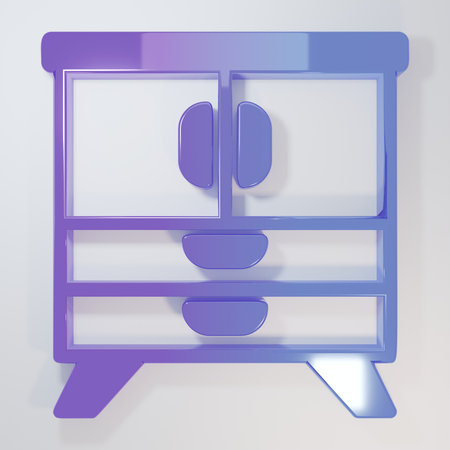 Purple-blue Chest of drawers icon isolated on gray background. Minimalism concept. 3D render illustration.の写真素材