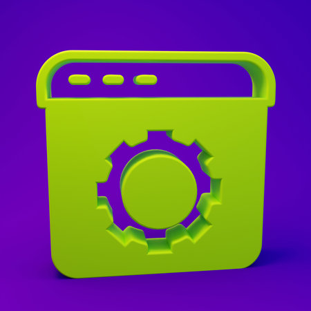 Green Browser setting icon isolated on purple-blue background. Adjusting, service, maintenance, repair, fixing. Minimalism concept. 3D render illustration.の写真素材