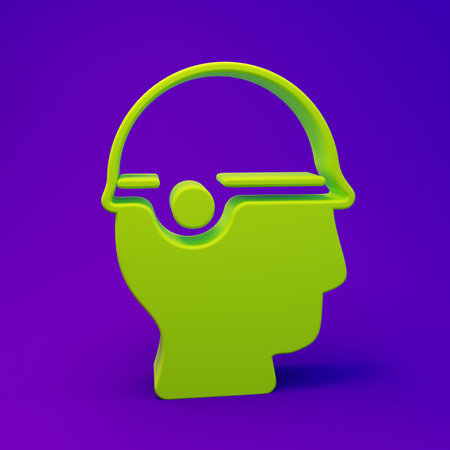 Green Baseball helmet icon isolated on purple-blue background. Minimalism concept. 3D render illustration.の写真素材