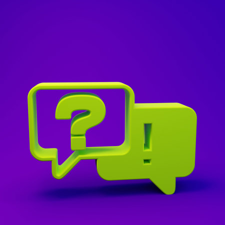 Green Speech bubbles with Question and Answer icon isolated on purple-blue background. Q and A...