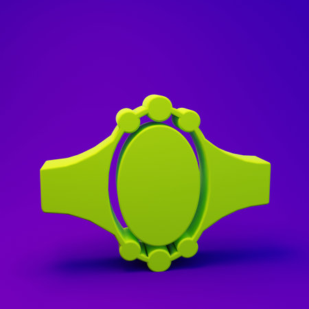 Green Diamond engagement ring icon isolated on purple-blue background. Minimalism concept. 3D render illustration.の写真素材