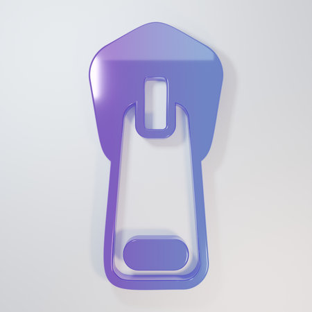 Purple-blue Zipper icon isolated on gray background. Minimalism concept. 3D render illustration.の写真素材