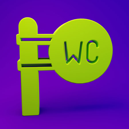 Green Toilet icon isolated on purple-blue background. WC sign. Washroom. Minimalism concept. 3D render illustration.の写真素材