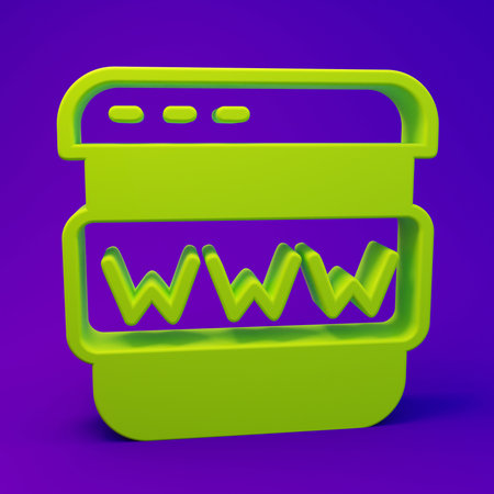 Green Browser window icon isolated on purple-blue background. Minimalism concept. 3D render...