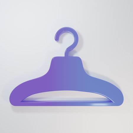 Purple-blue Hanger wardrobe icon isolated on gray background. Cloakroom icon. Clothes service symbol. Laundry hanger sign. Minimalism concept. 3D render illustration.の写真素材