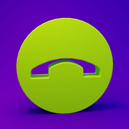 Green Telephone handset icon isolated on purple-blue background. Phone sign. Minimalism concept. 3D render illustration.の写真素材