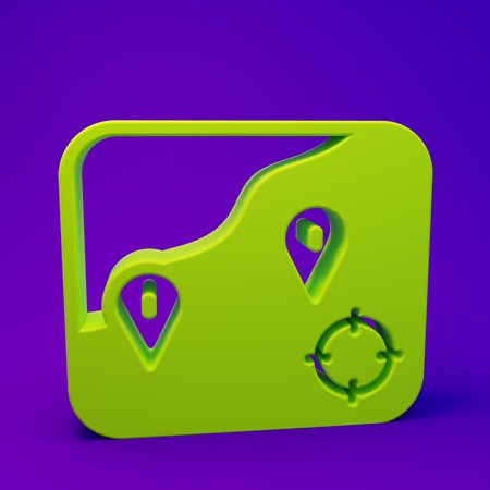 Green Location fishing icon isolated on purple-blue background. Fishing place. Minimalism concept....