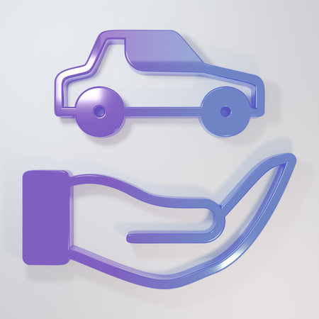 Purple-blue Car insurance icon isolated on gray background. Insurance concept. Security, safety, protection, protect concept. Minimalism concept. 3D render illustration.の写真素材