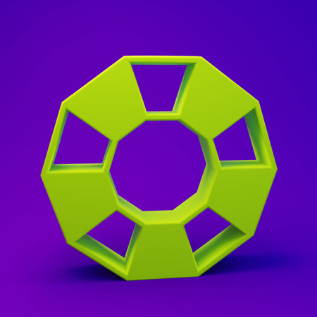 Green Diamond icon isolated on purple-blue background. Jewelry symbol. Gem stone. Minimalism concept. 3D render illustration.の写真素材