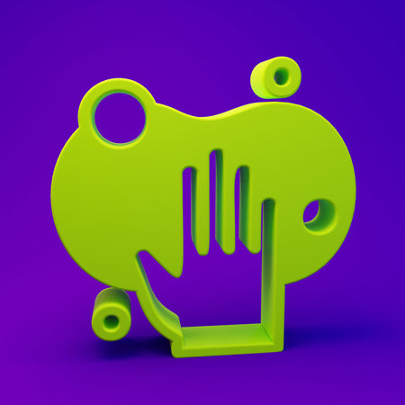 Green Sponge icon isolated on purple-blue background. Wisp for washing dishes. Minimalism concept. 3D render illustration.の写真素材