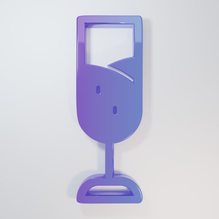Purple-blue Glass of champagne icon isolated on gray background. Minimalism concept. 3D render illustration.の写真素材