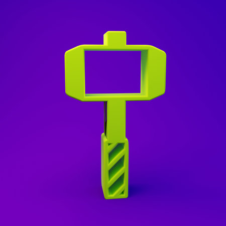 Green Medieval battle hammer icon isolated on purple-blue background. Minimalism concept. 3D render illustration.の写真素材