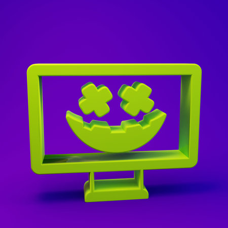 Green icon isolated on purple-blue background. Minimalism concept. 3D render illustration.の写真素材
