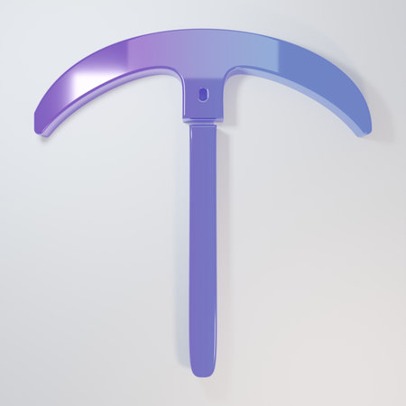 Purple-blue Pickaxe icon isolated on gray background. Minimalism concept. 3D render illustration.の写真素材