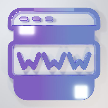 Purple-blue Browser window icon isolated on gray background. Minimalism concept. 3D render illustration.の写真素材