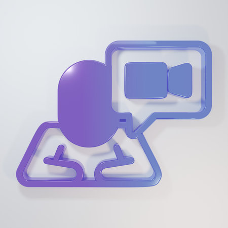 Purple-blue Video chat conference icon isolated on gray background. Online meeting work form home. Remote project management. Minimalism concept. 3D render illustration.の写真素材