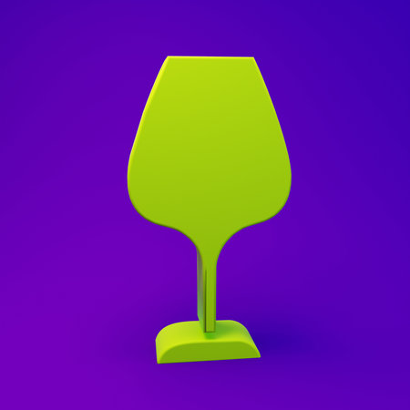 Green Wine glass icon isolated on purple-blue background. Wineglass sign. Minimalism concept. 3D render illustration.の写真素材