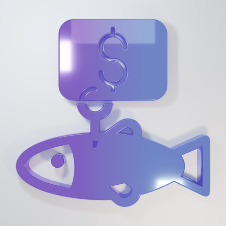 Purple-blue Price tag for fish icon isolated on gray background. Minimalism concept. 3D render illustration.の写真素材