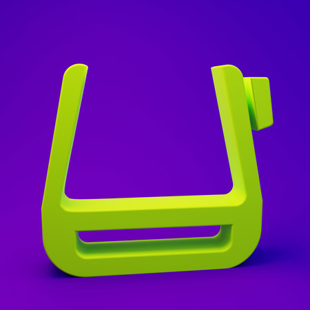 Green Smart glasses mounted on spectacles icon isolated on purple-blue background. Wearable electronics smart glasses with camera and display. Minimalism concept. 3D render illustration.の写真素材