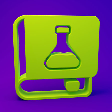 Green Chemistry book icon isolated on purple-blue background. Minimalism concept. 3D render illustration.の写真素材