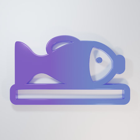 Purple-blue Served fish on a plate icon isolated on gray background. Minimalism concept. 3D render illustration.の写真素材