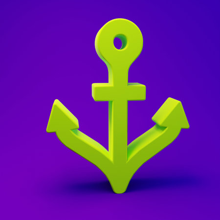 Green Anchor icon isolated on purple-blue background. Minimalism concept. 3D render illustration.の写真素材