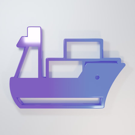 Purple-blue Cargo ship icon isolated on gray background. Minimalism concept. 3D render illustration.の写真素材