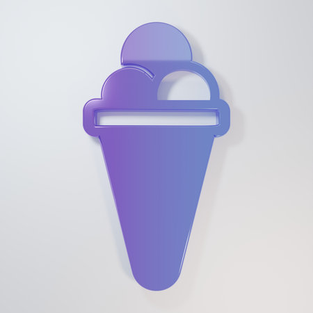 Purple-blue Ice cream in waffle cone icon isolated on gray background. Sweet symbol. Minimalism concept. 3D render illustration.の写真素材