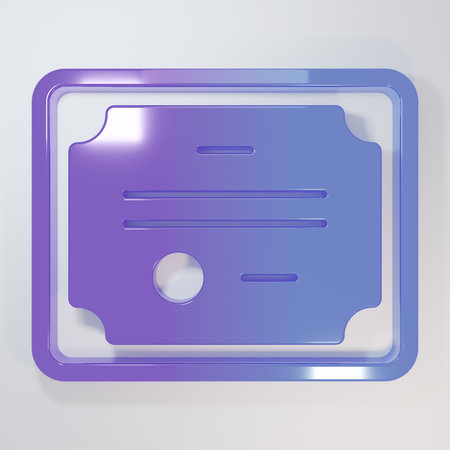 Purple-blue Certificate template icon isolated on gray background. Achievement, award, degree, grant, diploma concepts. Minimalism concept. 3D render illustration.の写真素材