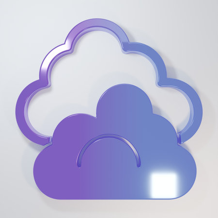 Purple-blue Cloud icon isolated on gray background. Minimalism concept. 3D render illustration.の写真素材