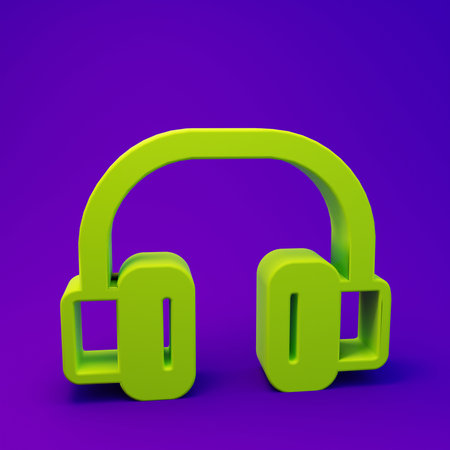 Green Headphones icon isolated on purple-blue background. earphones. Concept for listening to music,...