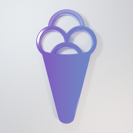 Purple-blue Ice cream in waffle cone icon isolated on gray background. Sweet symbol. Minimalism concept. 3D render illustration.の写真素材