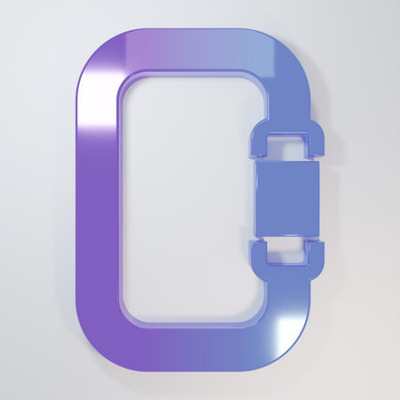 Purple-blue Carabiner icon isolated on gray background. Extreme sport. Sport equipment. Minimalism concept. 3D render illustration.の写真素材