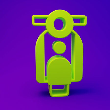 Green Scooter icon isolated on purple-blue background. Minimalism concept. 3D render illustration.