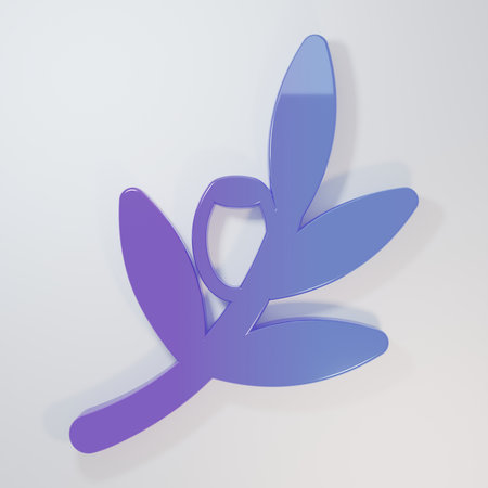 Purple-blue Olives branch icon isolated on gray background. Minimalism concept. 3D render illustration.の写真素材