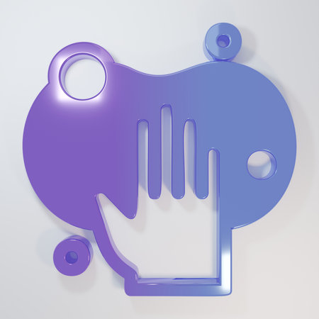 Purple-blue Sponge icon isolated on gray background. Wisp for washing dishes. Minimalism concept. 3D render illustration.の写真素材