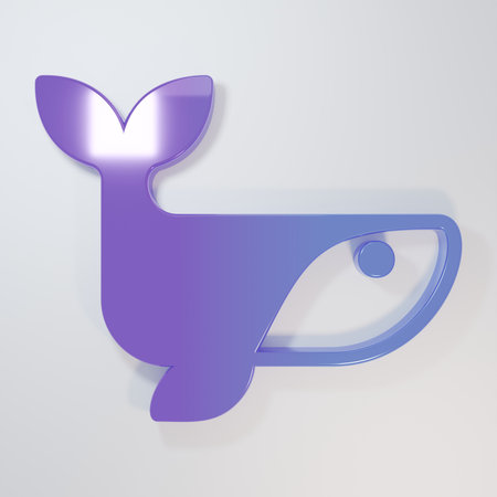Purple-blue Whale icon isolated on gray background. Minimalism concept. 3D render illustration.の写真素材