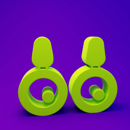 Green Earrings icon isolated on purple-blue background. Jewelry accessories. Minimalism concept. 3D render illustration.の写真素材